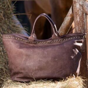 Civico 93 Classic Italian Studded Spacious Brown Leather Shoulder Bag